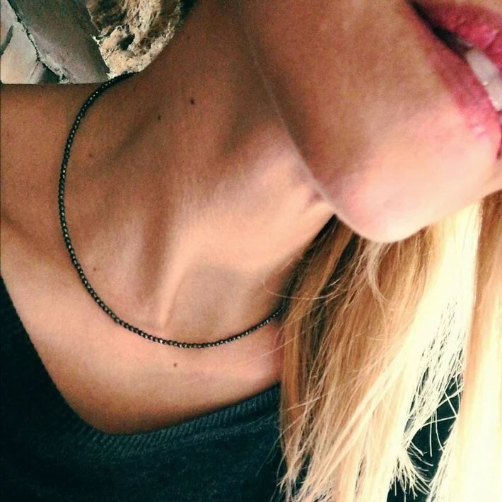 Hematite 2mm Tiny Beaded Choker Healing Dainty Women Boho Crystal Necklace Gifts