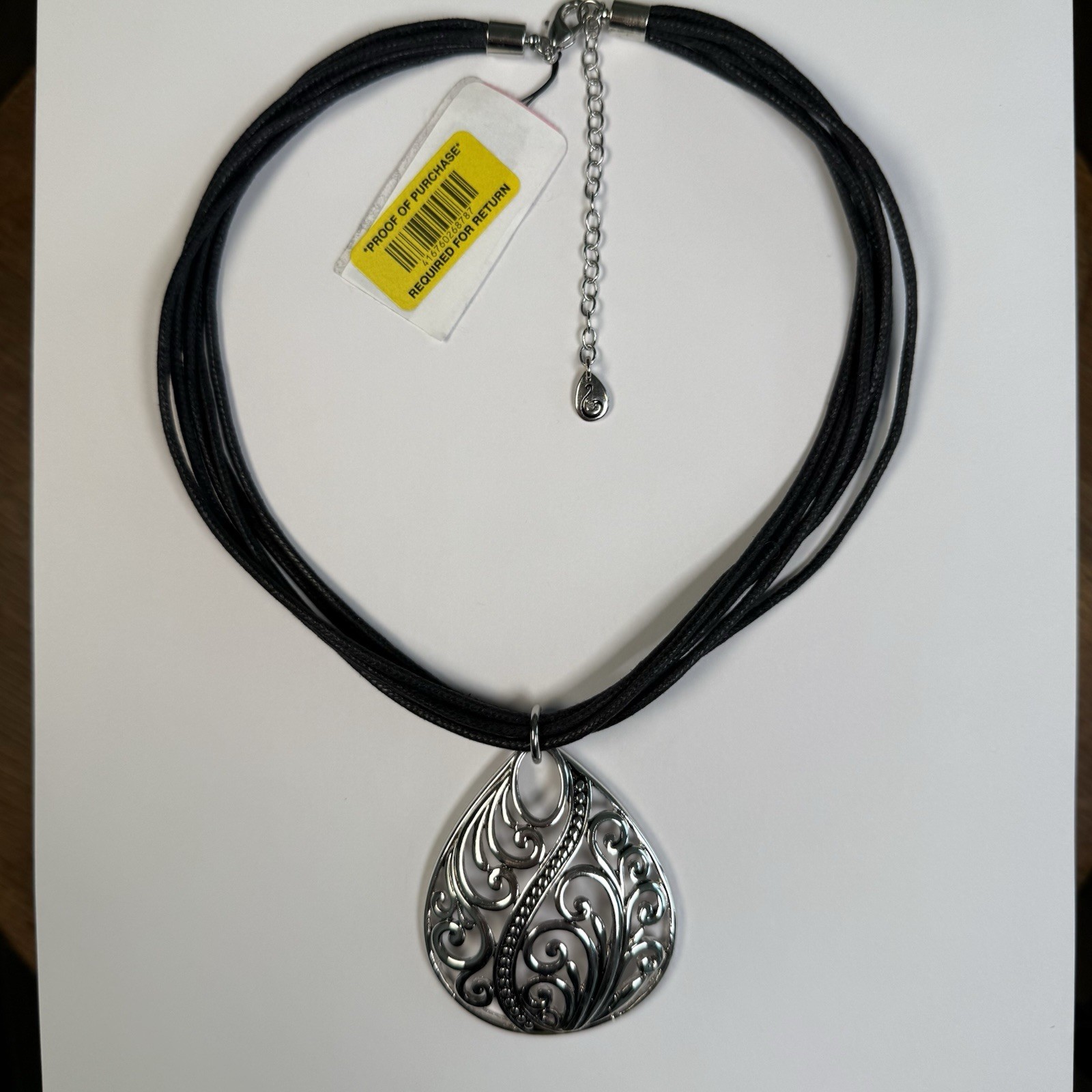 Scroll By Dillards Silver Tone Pendant Necklace Multi Strand Faux Leather NWT