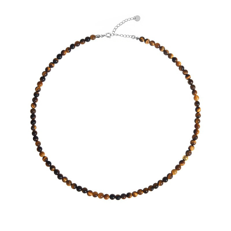 Natural Tiger Eye 8Mm Round Beaded Healing Protection Women Dainty Boho Necklace