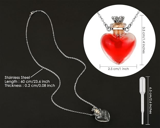 Vial Necklace Heart Shaped Perfume Bottle Pendant Blood Vial Necklace for Liquid