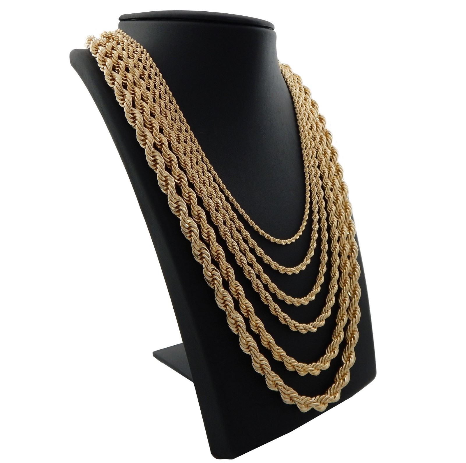Mens Rope Chain Necklace 14k Gold Plated 2.5mm to 10mm 20″ 22″ 24″ 26″ 30″