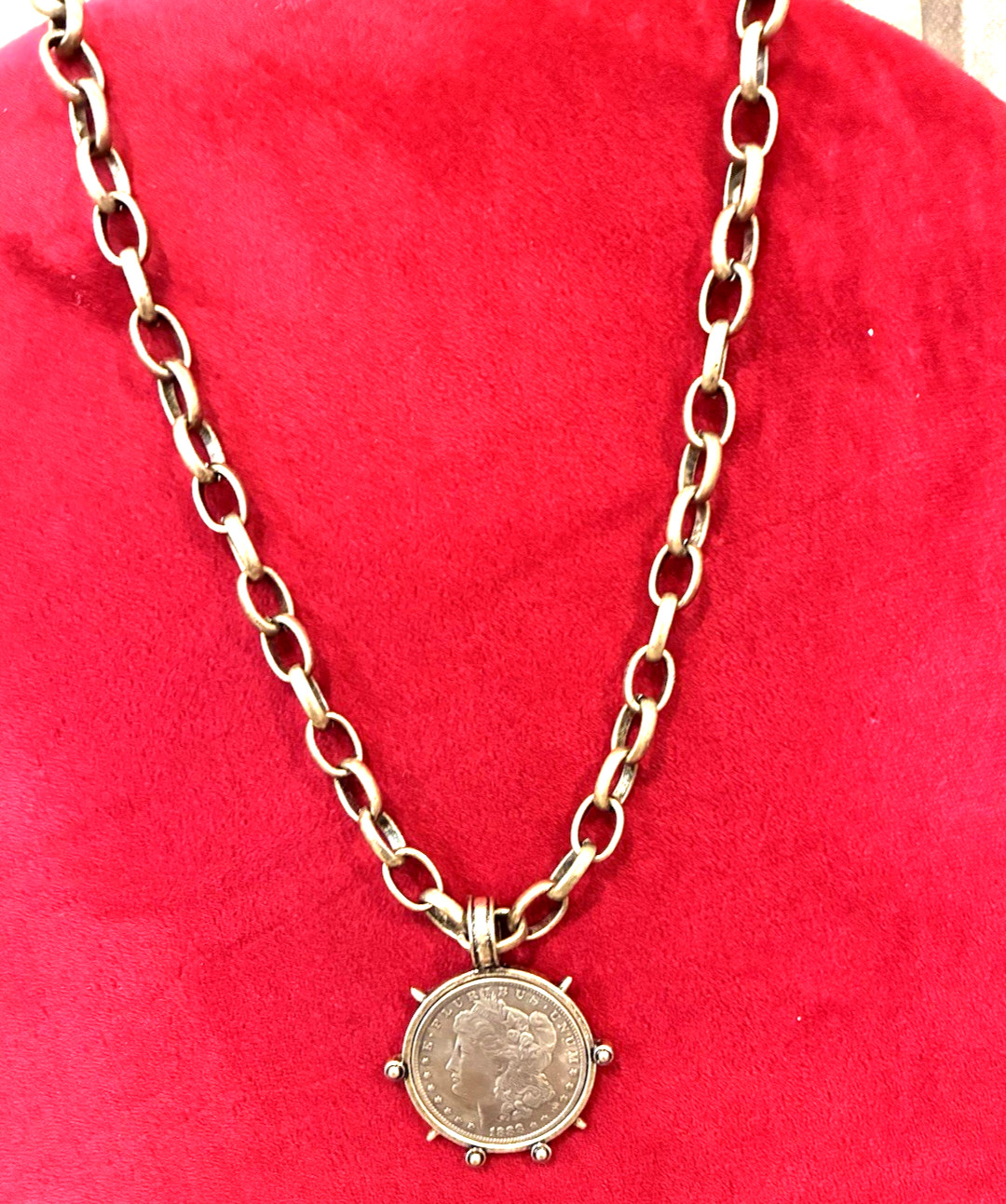 Designer VB & CO Large Coin Pendant Matte Gold Necklace￼