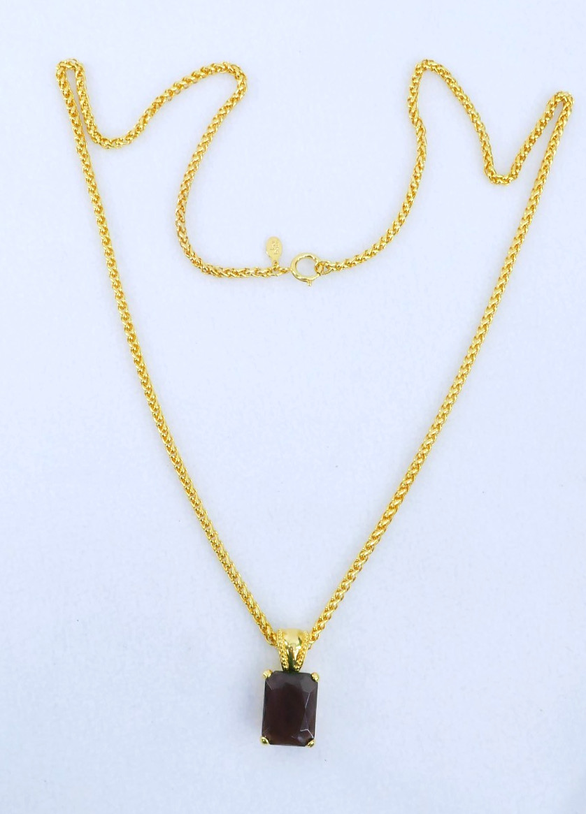 JOAN RiVERS GLAM LARGE FACETED EMERALD CUT AMETHYST GLASS PENDANT 36″ NECKLACE