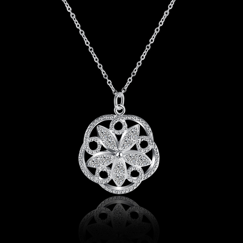 Lovely 925 Sterling Silver Filled SF Flora CZ Pendant Necklace N-A682 Gift