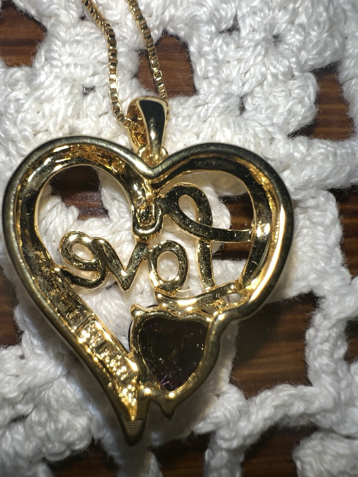 NIB LAB CREATED AMETHYST & DIAMOND LOVE GOLD OVER BRASS NECKLACE PENDANT
