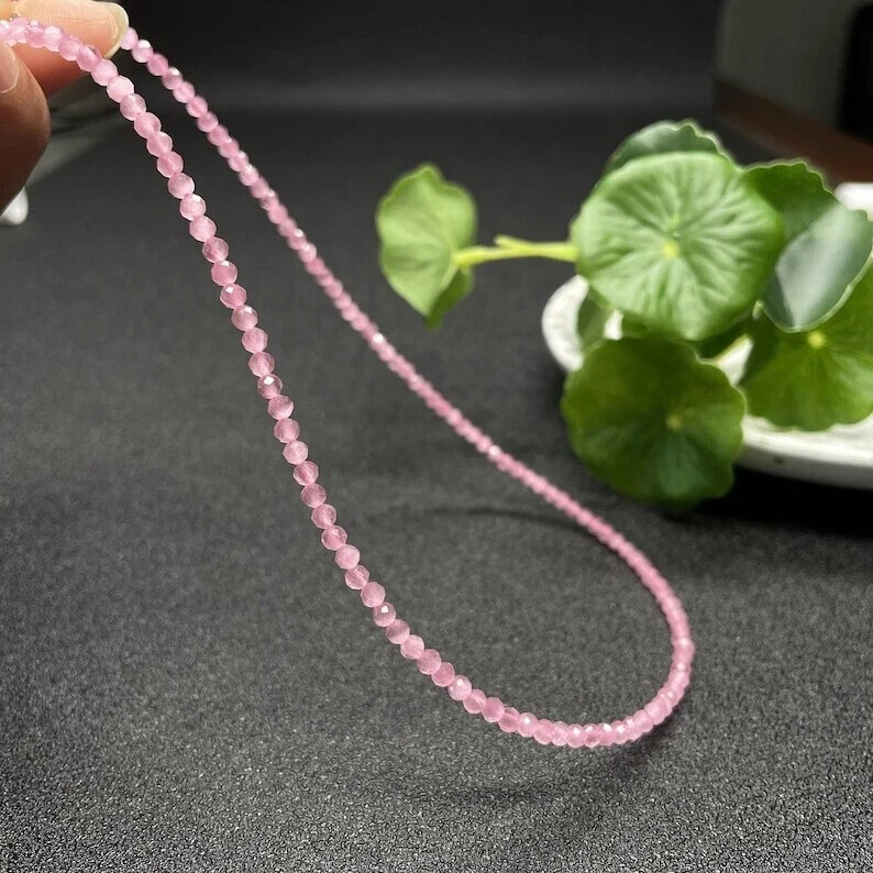 Rose Quartz Dainty Choker Necklace 2mm Crystal Gemstone Beads Minimalist Gifts