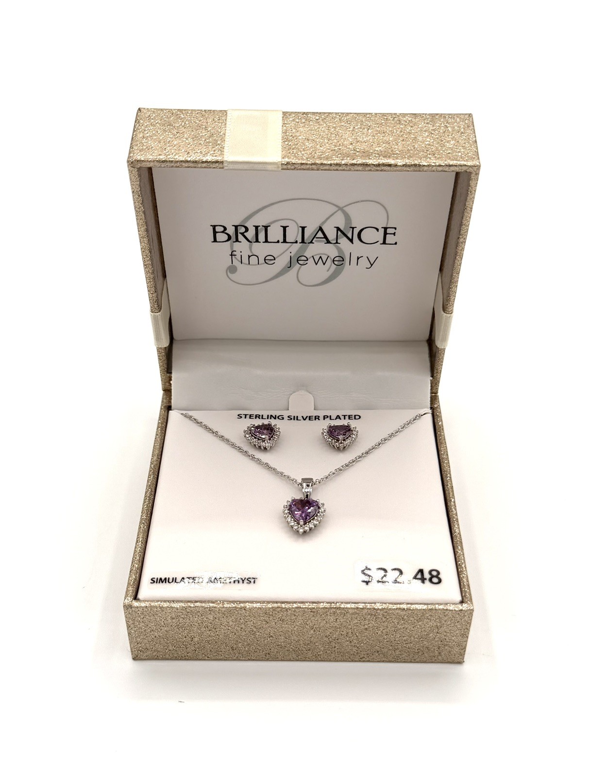 Brilliance Fine Jewelry Simulated Amethyst Silver Plated – Necklace & Earrings
