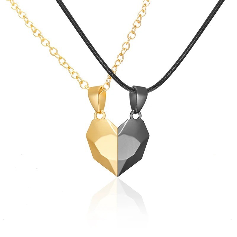 2Pcs Couple Friendship Magnetic Matching Love Heart Distance Pendant Necklace