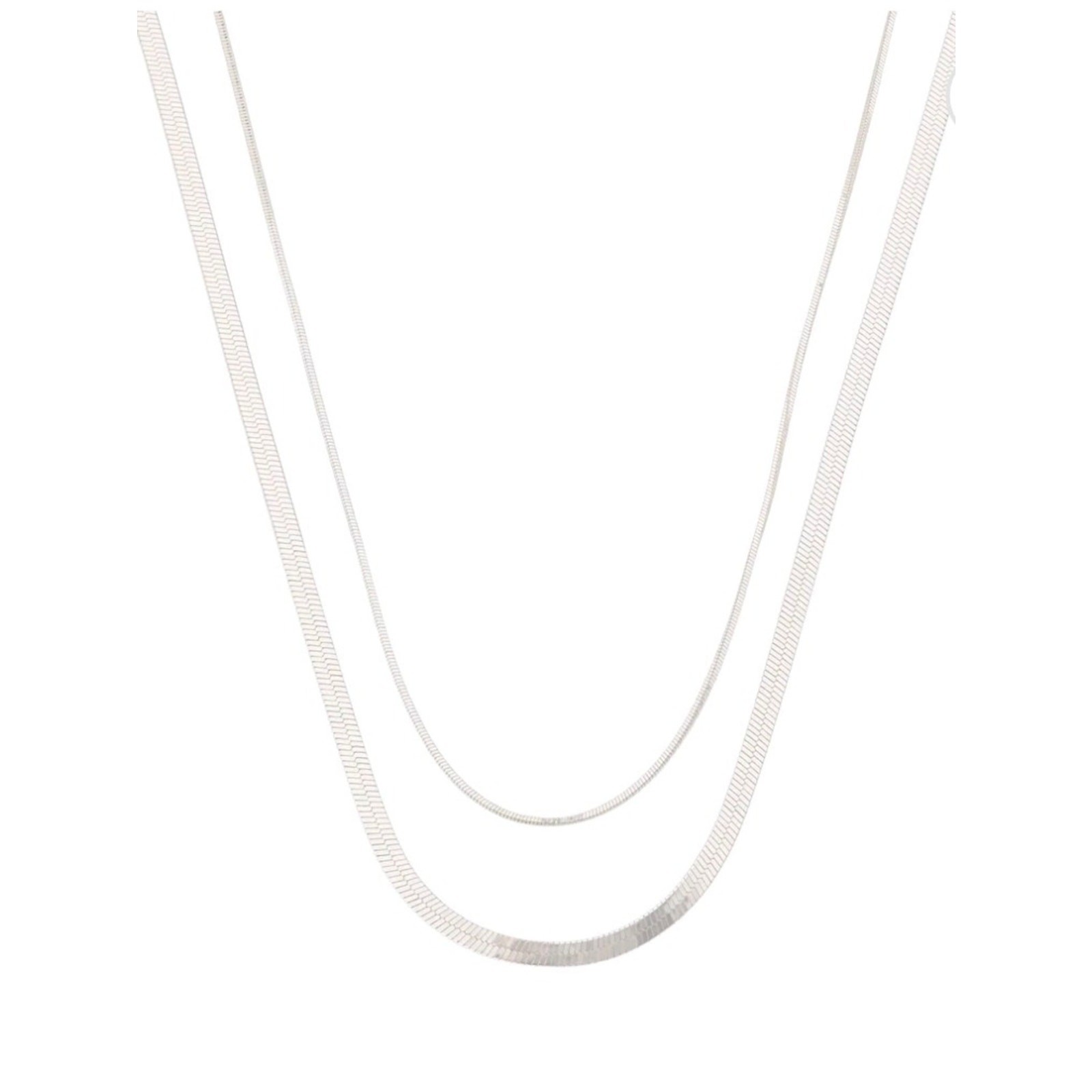 Free Assembly Women’s Demi Fine Silver Plated Herringbone Layered Necklace Set