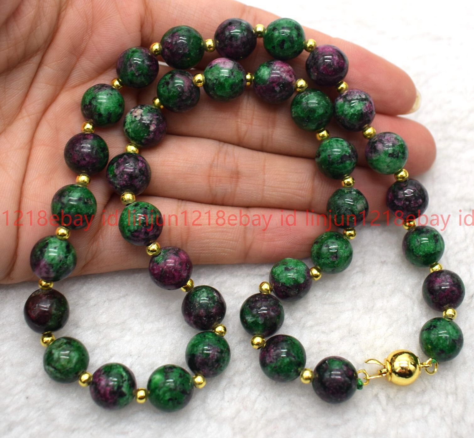 New Natural 8/10/12mm Red Green Zoisite Round Gemstone Beaded Necklace 16-28in