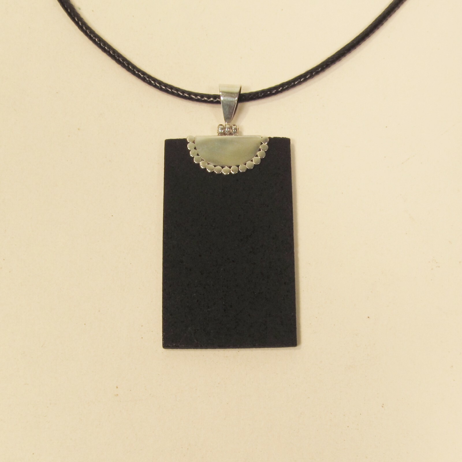 2″ Rectangle Lava Rock Stone 925 Sterling Silver Handmade Pendant