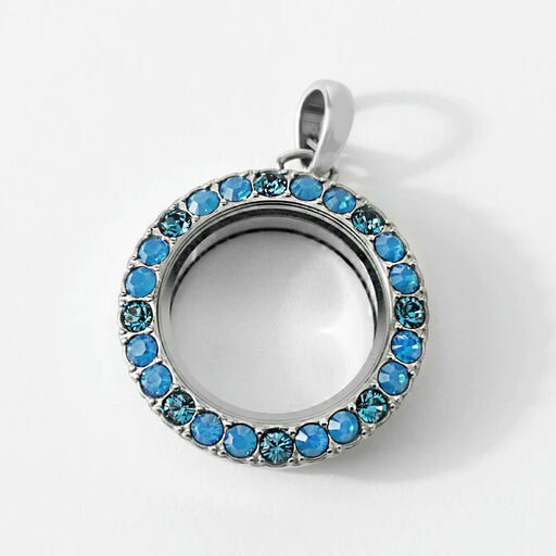 Origami Owl Medium Silver Twist Locket w/Caribbean Blue Swarovski Crystals