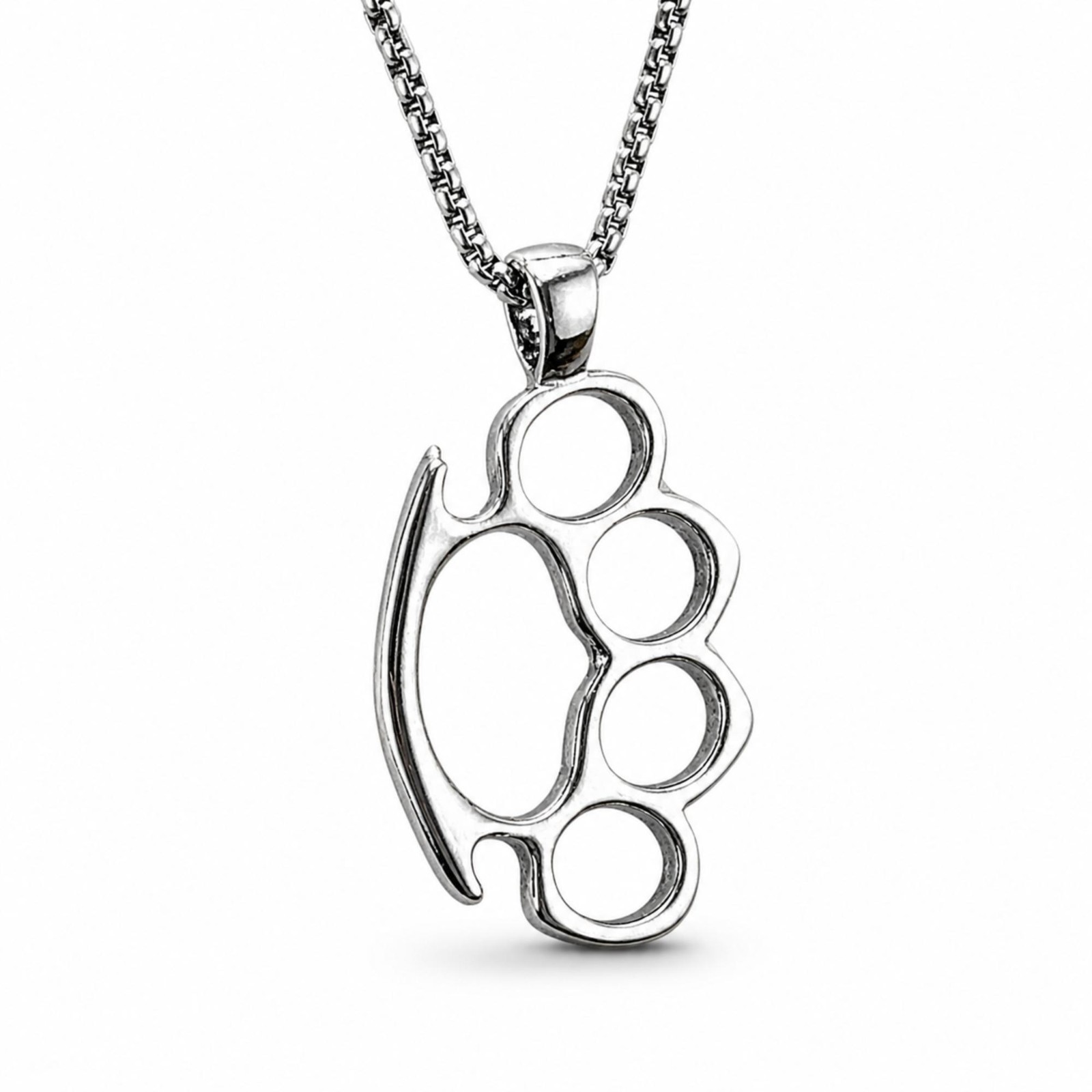 Knuckle Duster Pendant Brass Knuckles Venetian Chain Necklace Jewellery & Boxed
