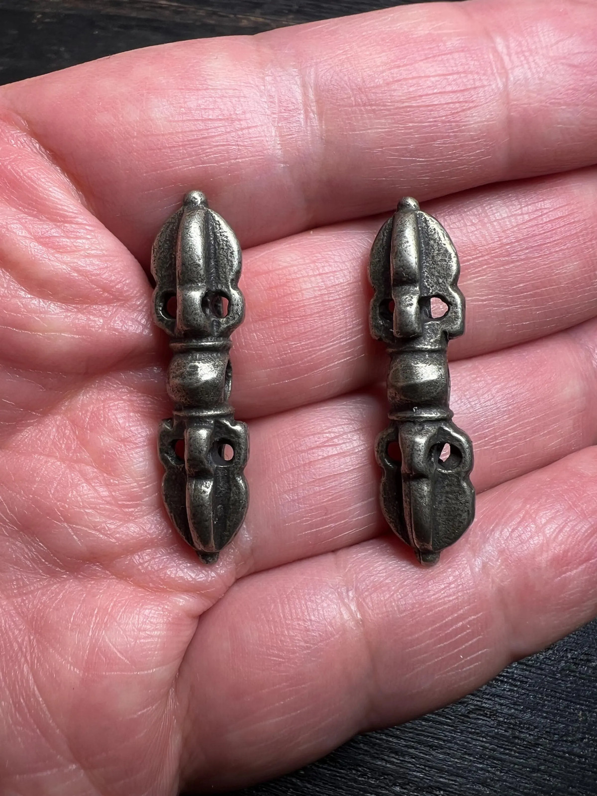 White Copper Vajra Dorje Pendant (Set of 2): Nepal Tibet Amulet