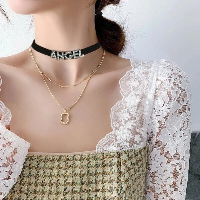 Rhinestone Letters I Love BBC Choker Collar Necklaces Cosplay Custom Name W5