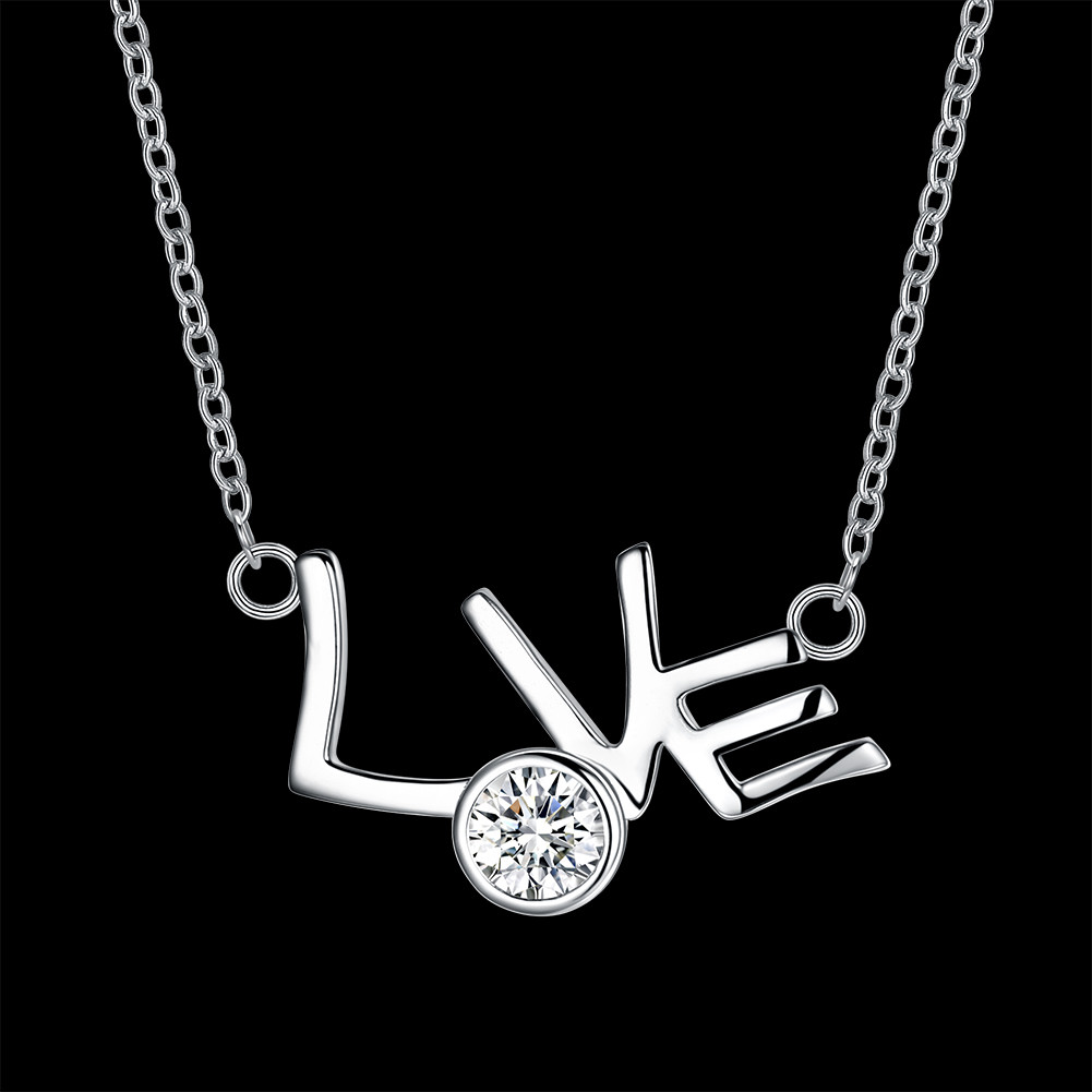 Elegant 925 Sterling Silver Filled Heart CZ Love Pendant Woman Necklace N-A593