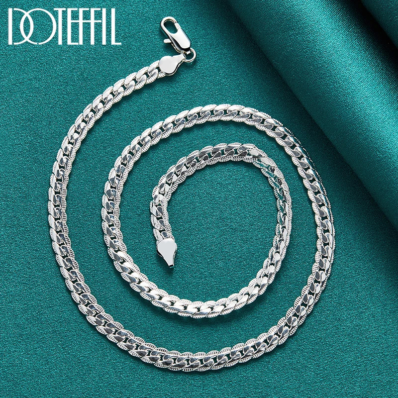 DOTEFFIL 925 Sterling Silver 6mm Side Chain 16/18/20/22/24 Inch Necklace