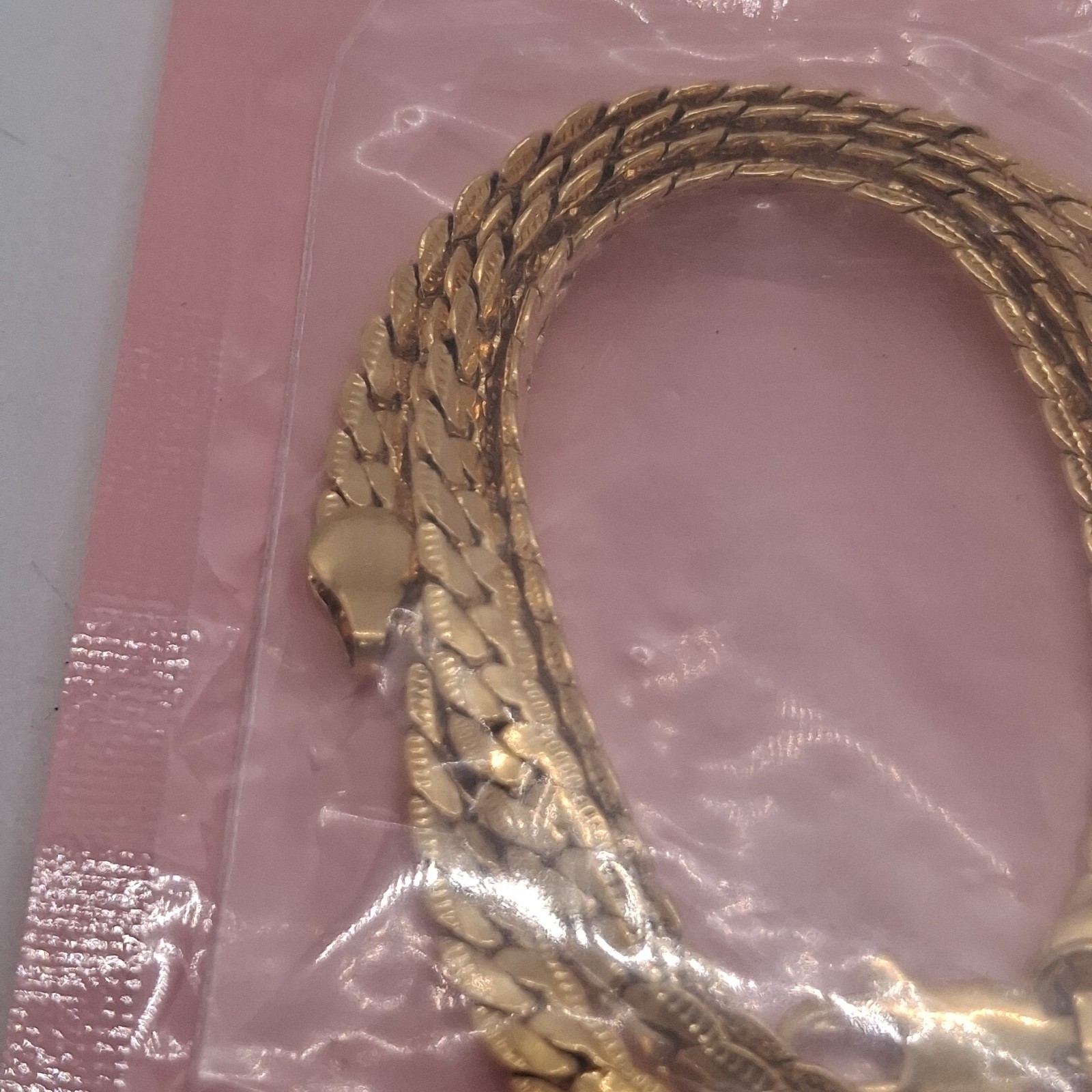 Golden Flat Herringbone Chain Necklace 24 Inch 60cm Snake Bone Link Men Women