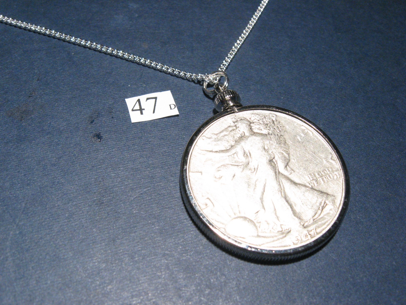 Necklace pendant bezel w/ 1947 Walking Liberty Silver Half Dollar ~ great gift