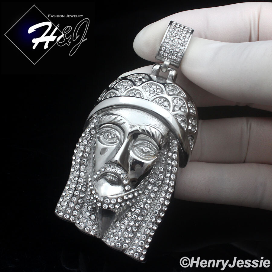 MEN STAINLESS STEEL ICY CZ SILVER/GOLD PLATED OVERSIZE JESUS FACE PENDANT*IP151