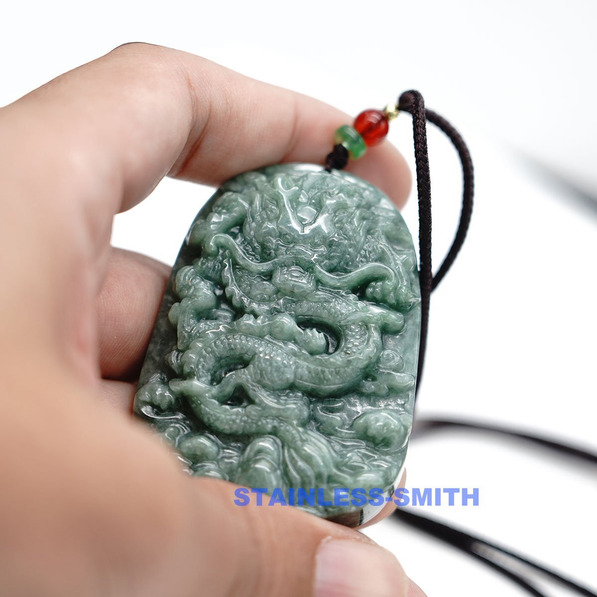 Genuine Natural Real Mens Fine Dragon Green Jadeite Jade Stone Pendant Necklace