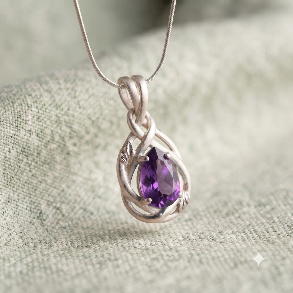 Sterling Silver Natural Blue Topaz Necklace, Pear Cut Gemstone Pendant