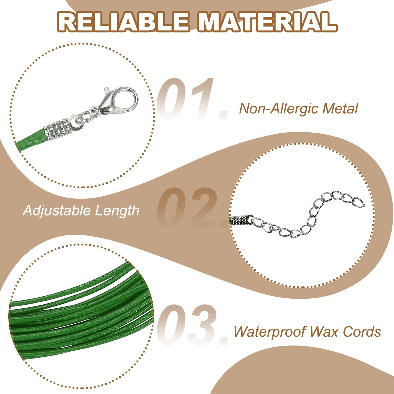 20 Pcs 16″x0.06″ Necklace Cord Waxed Leather Necklace String Rope Dark Green