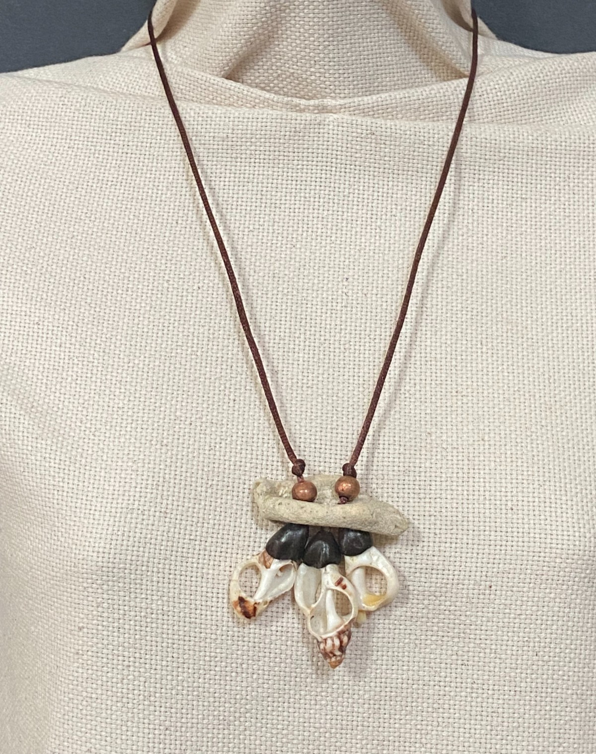 Handcrafted Coastal Coral and Shell Pendant Necklace with Copper Accent