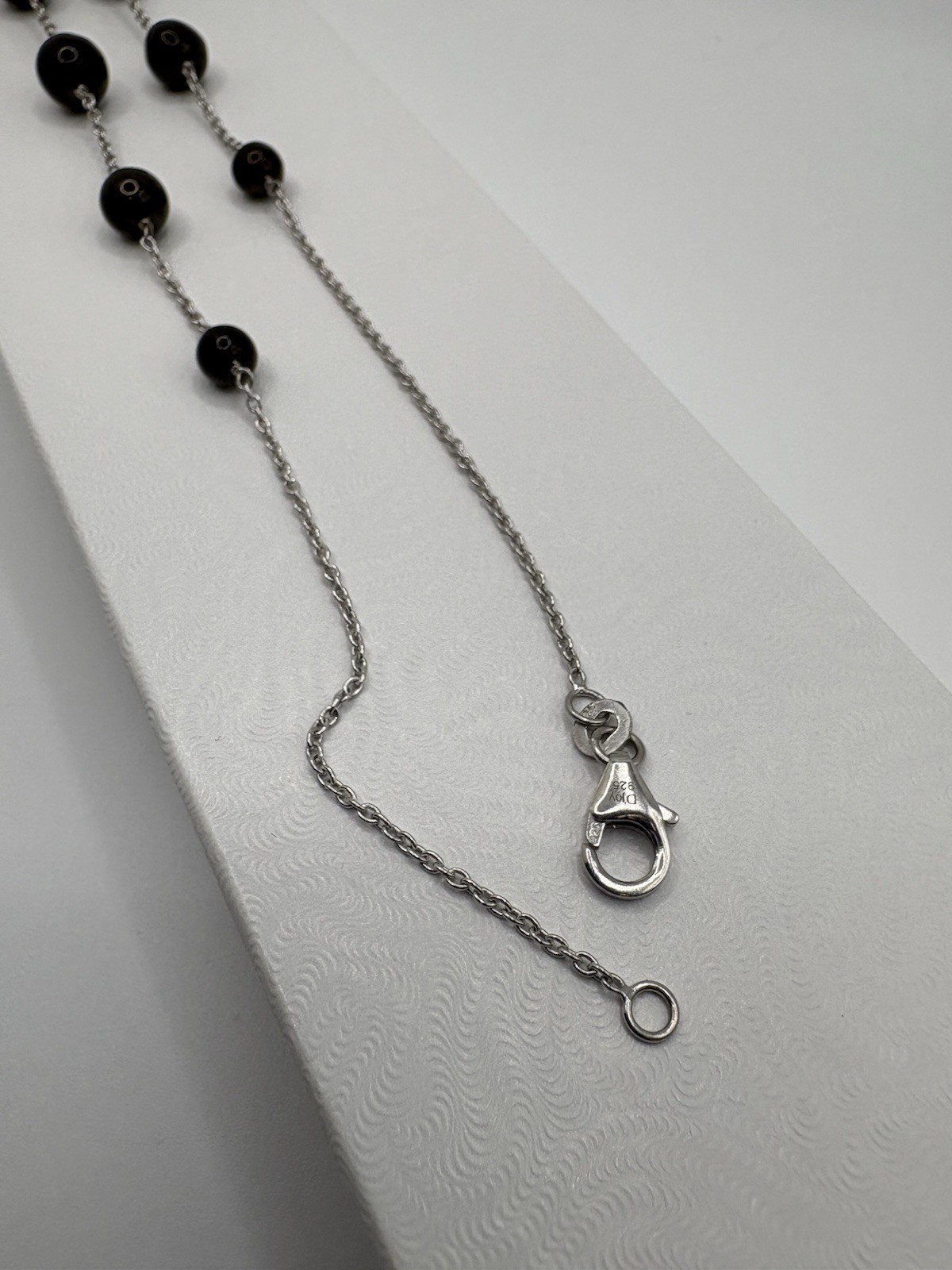 Elite Shungite Station Necklace 20” Sterling Silver Rhodium Finish Black Beads