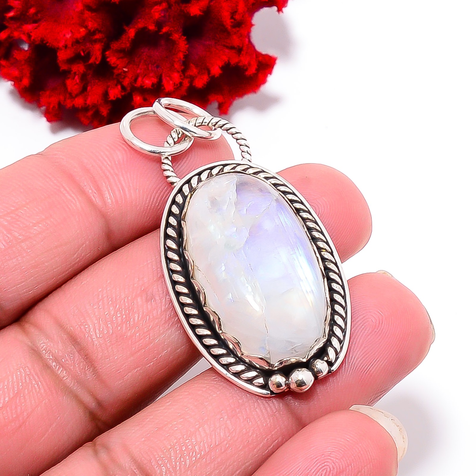 Rainbow Moonstone – India Handmade 925 Sterling Silver Pendant 1.83 P99868