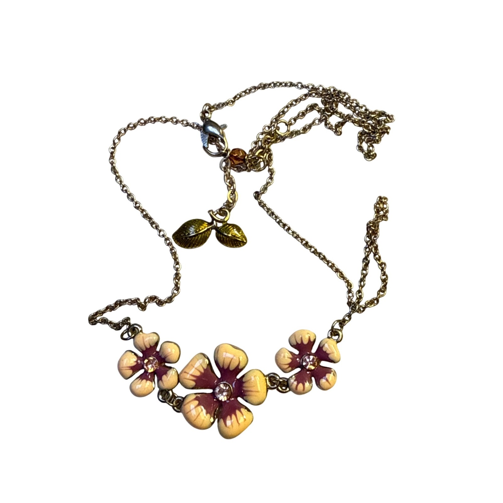 Three Flower Enamel Necklace Colorful Pendant Boho Floral Jewelry Gift