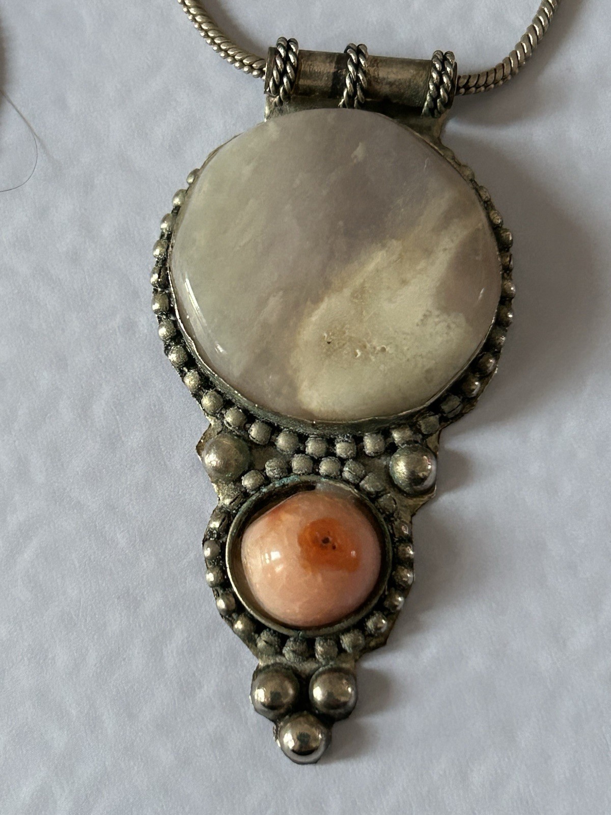 Silver Plated Ethnic Gemstone Pendant Necklace 20” Boho