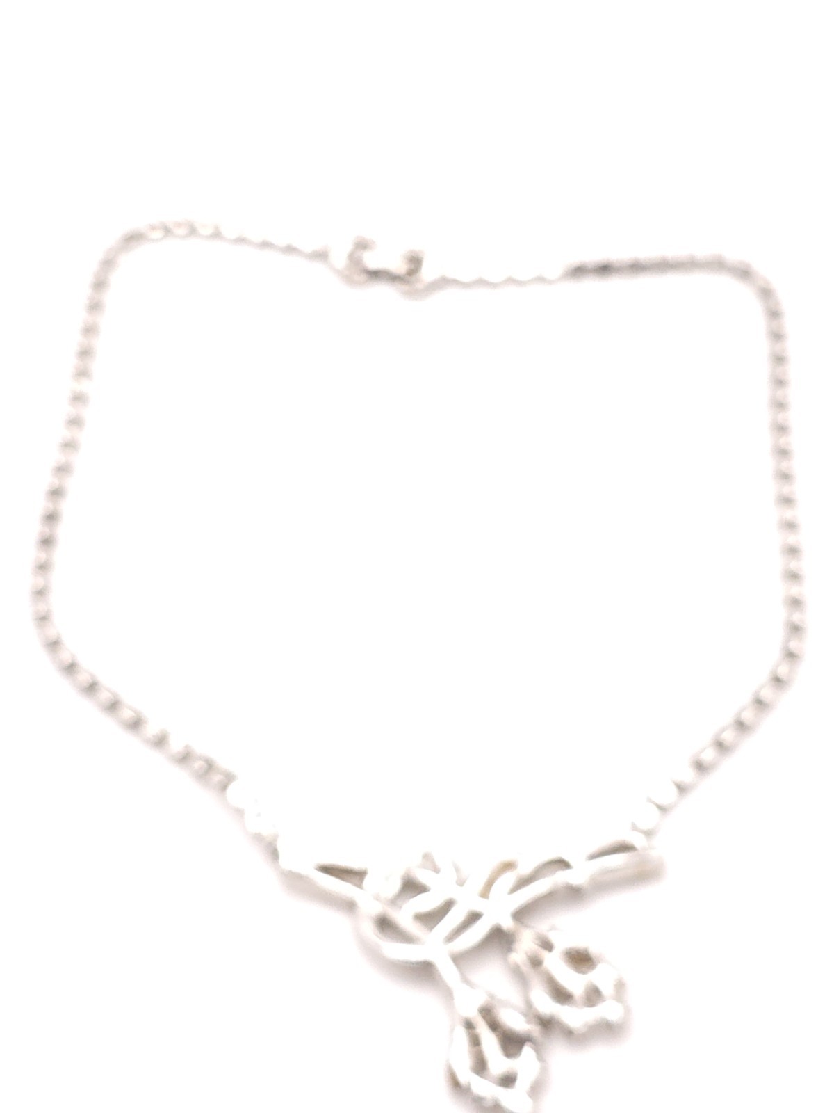 Vintage Silver Tone Rhinestone Bow Pendant Tennis Chain Necklace (Missing Stone)