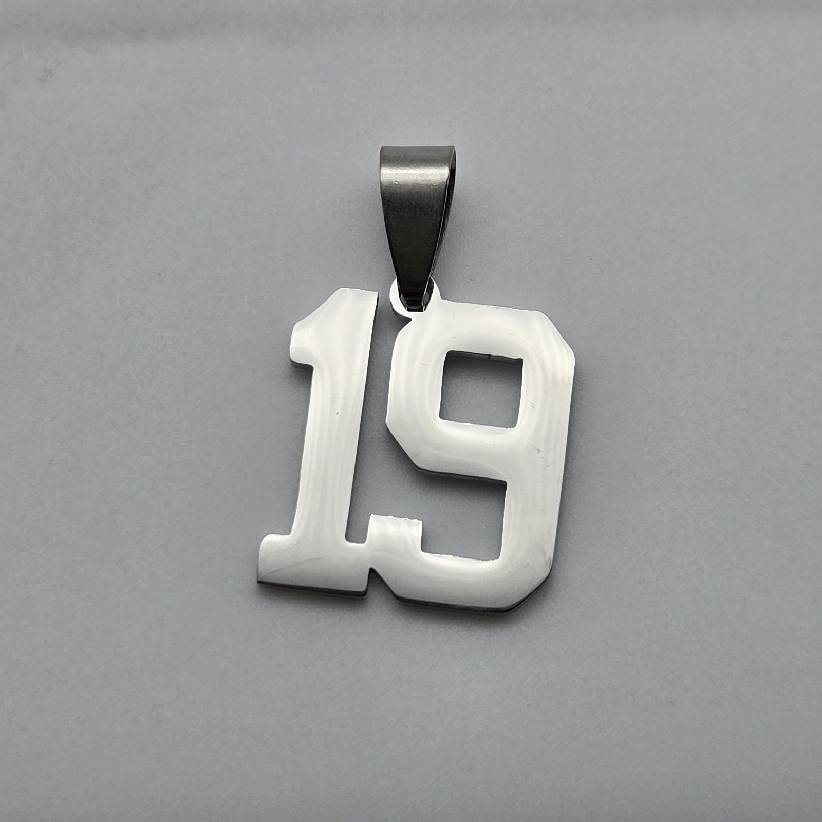 #19 BASEBALL FOOTBALL NUMBER Pendant Charm / 18″-24″ STAINLESS CHAIN NECKLACE