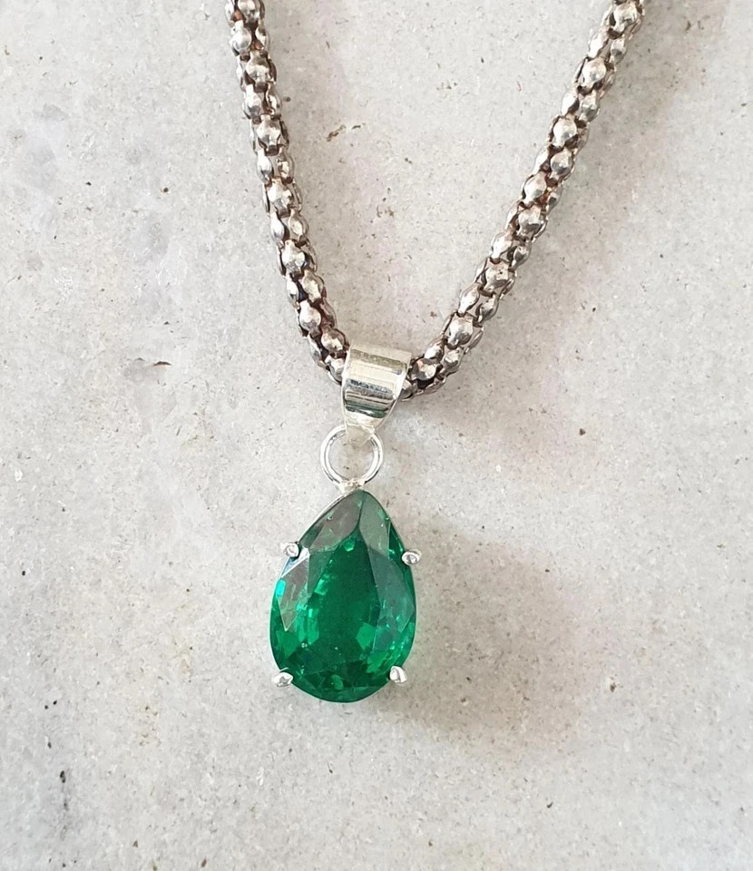 19.20Ct Natural Emerald 925 Silver Pear Cut Pendant Gorgeous Gemstone with chain