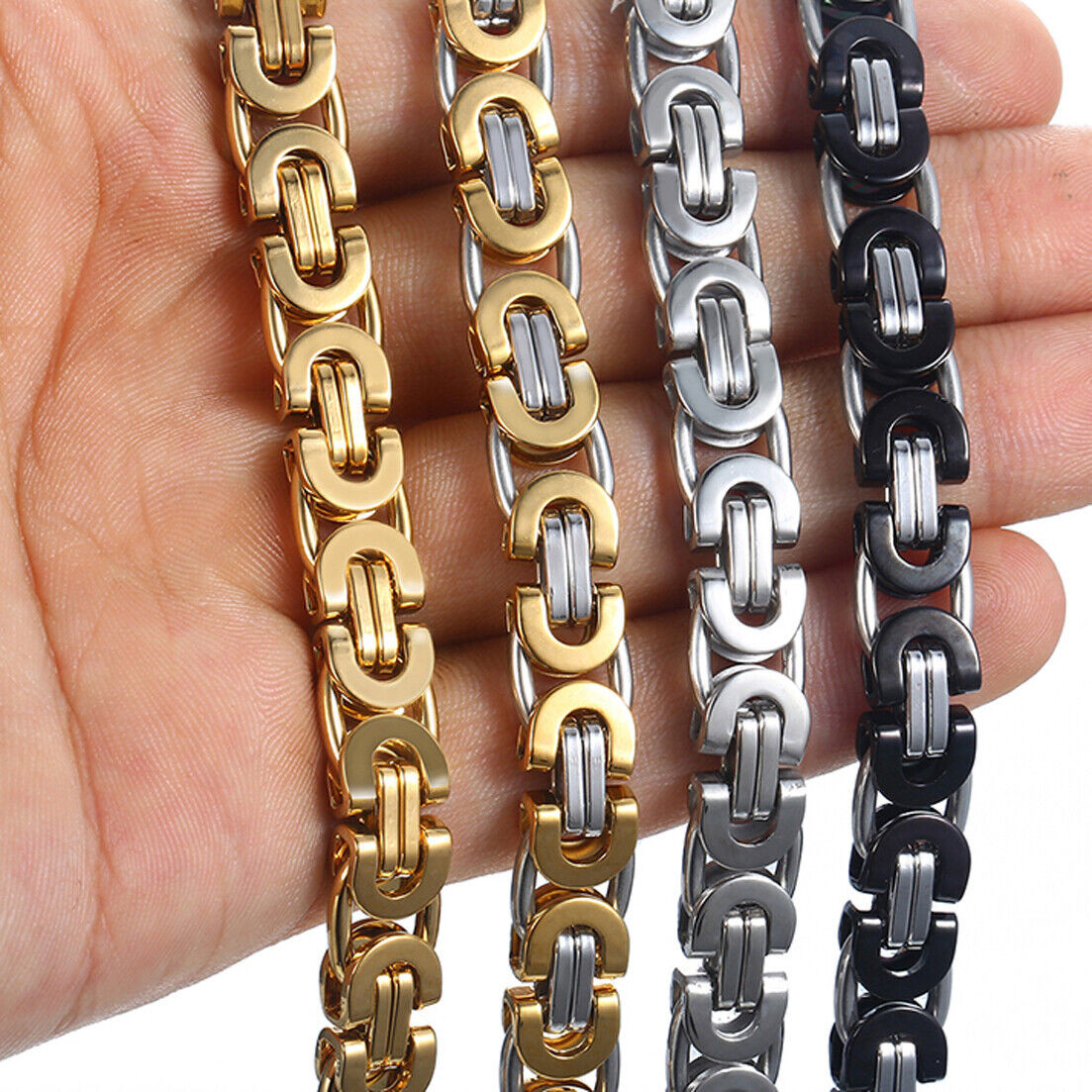 6/8/11mm Men’s Flat Byzantine Chain Necklace 316L Stainless Steel 8″-40″ HOTSALE