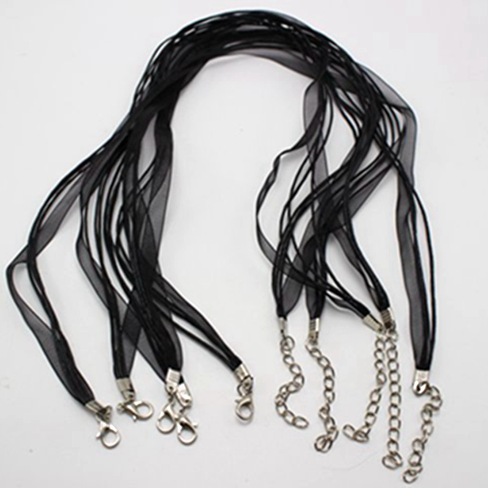 100 Black Organza Ribbon Waxen Cord Necklace 17″ Lobster Clasp Fit DIY Pendant
