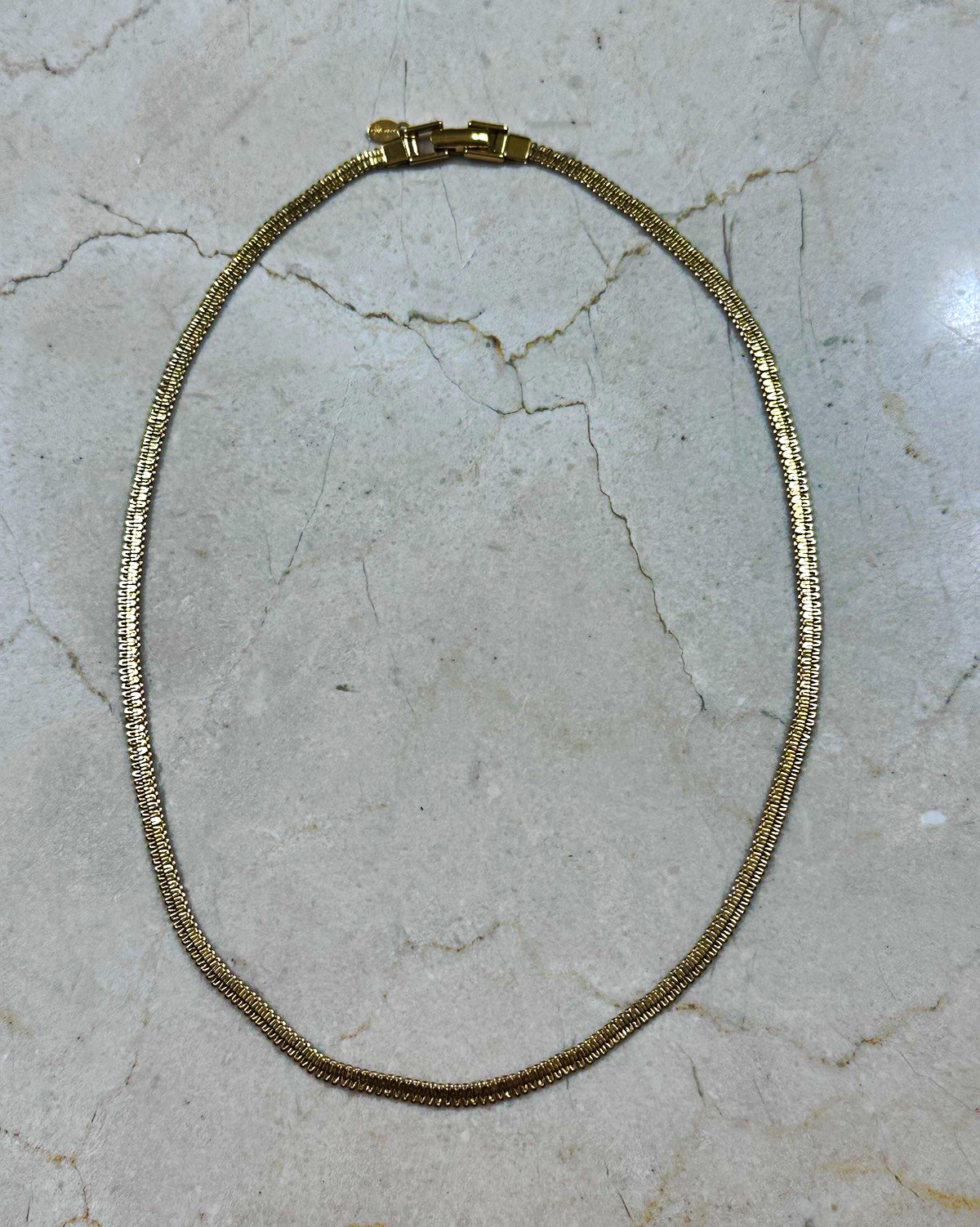 Vintage 70’s Monet Signed Gold Tone Serpentine 18” Necklace Gold Plated