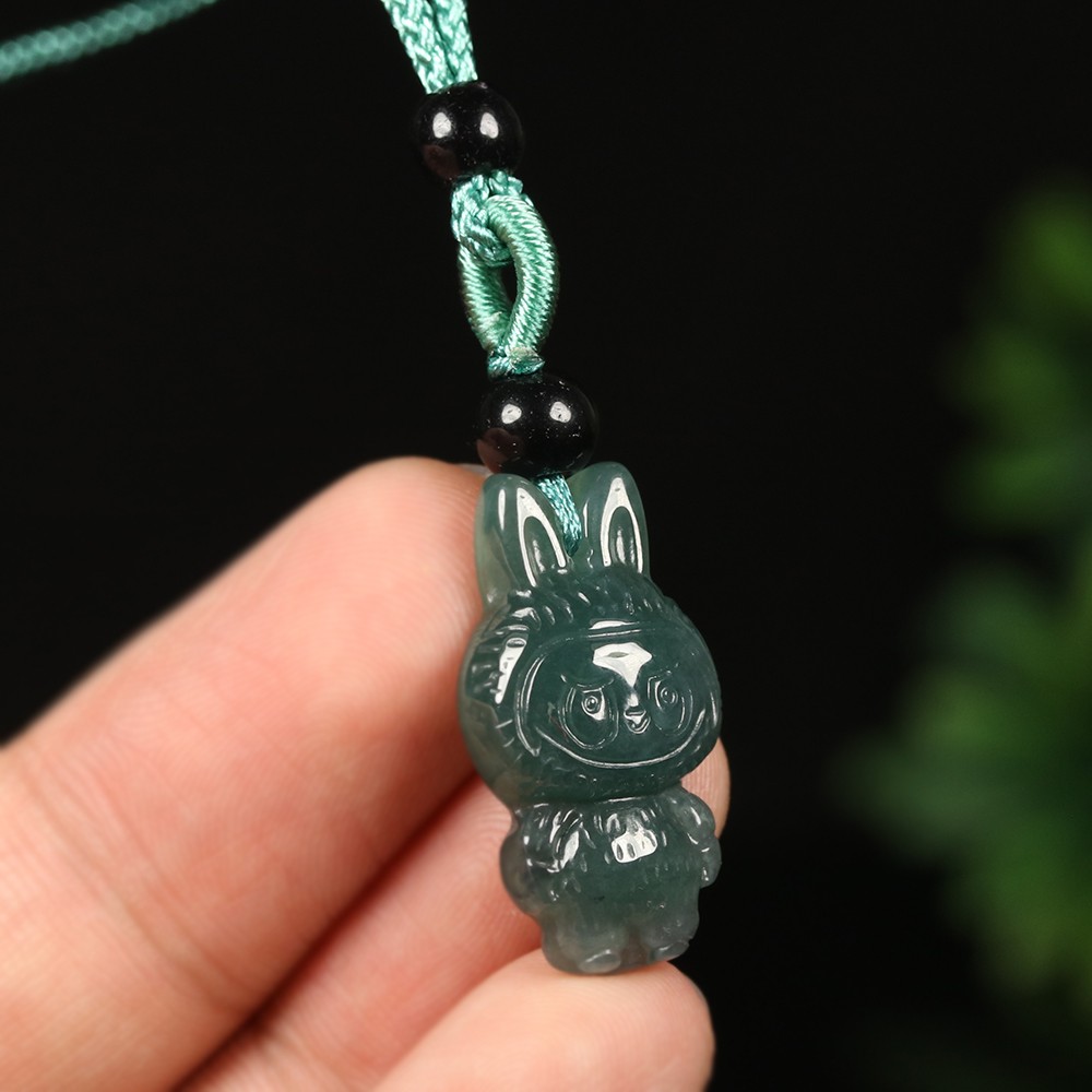 Certified Grade A Green 100% Natural Icy Burma Jadeite Jade Pendant Cartoon 1988