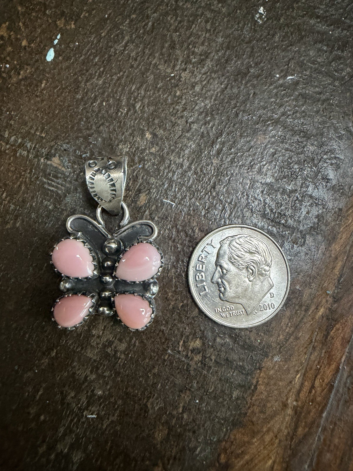 925 Sterling Silver Pink Conch Butterfly Charm Pendant Snake Chain Necklace