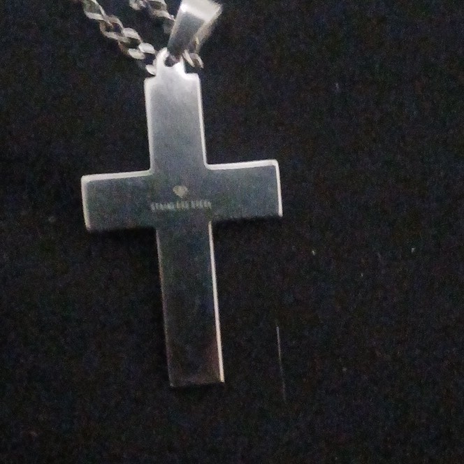 Stainless Steel Chain Necklace Cross Pendant Diamond Accent