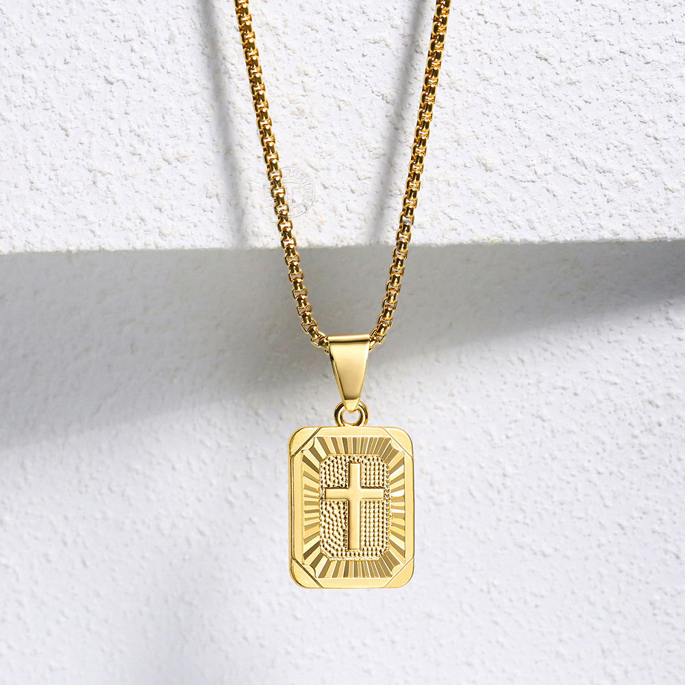 16-30 inch Gold Filled Square Christian Cross Pendant Necklace Charm Box Chain