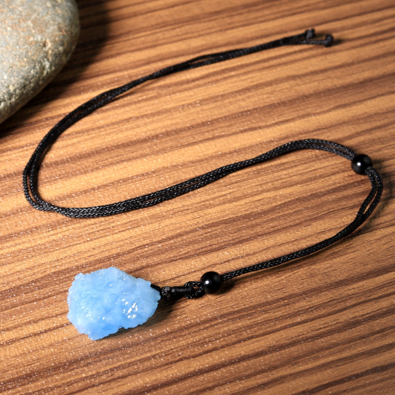 Raw Aquamarine Stone Crystal Necklace Healing String Quartz Pendant Necklace
