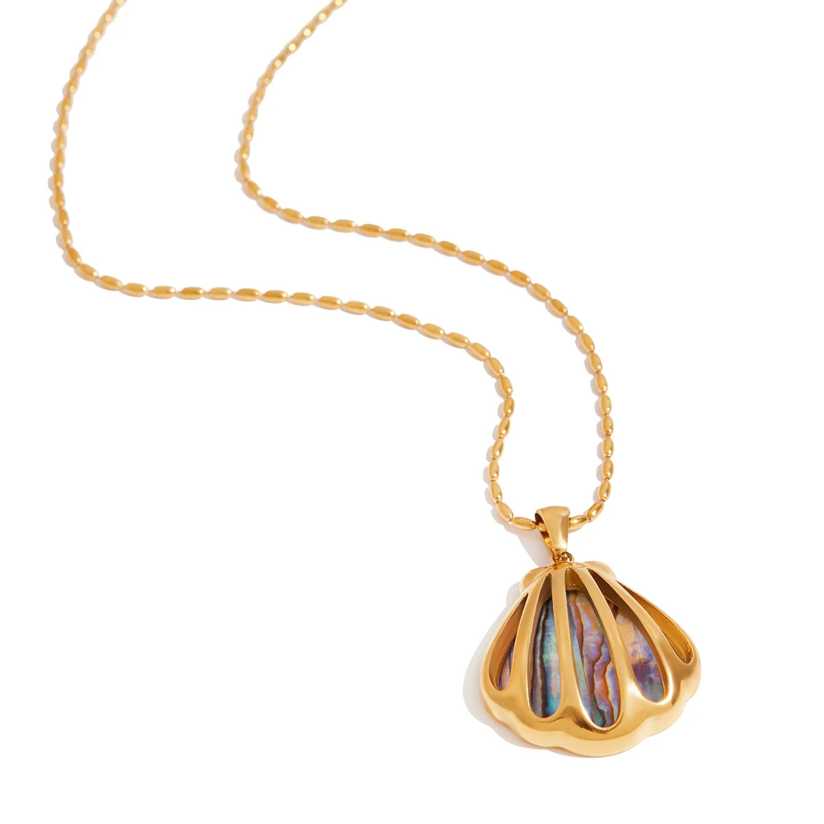 Color Shell Pendant Necklace Stainless Steel Ocean Beach Jewelry Women Necklace