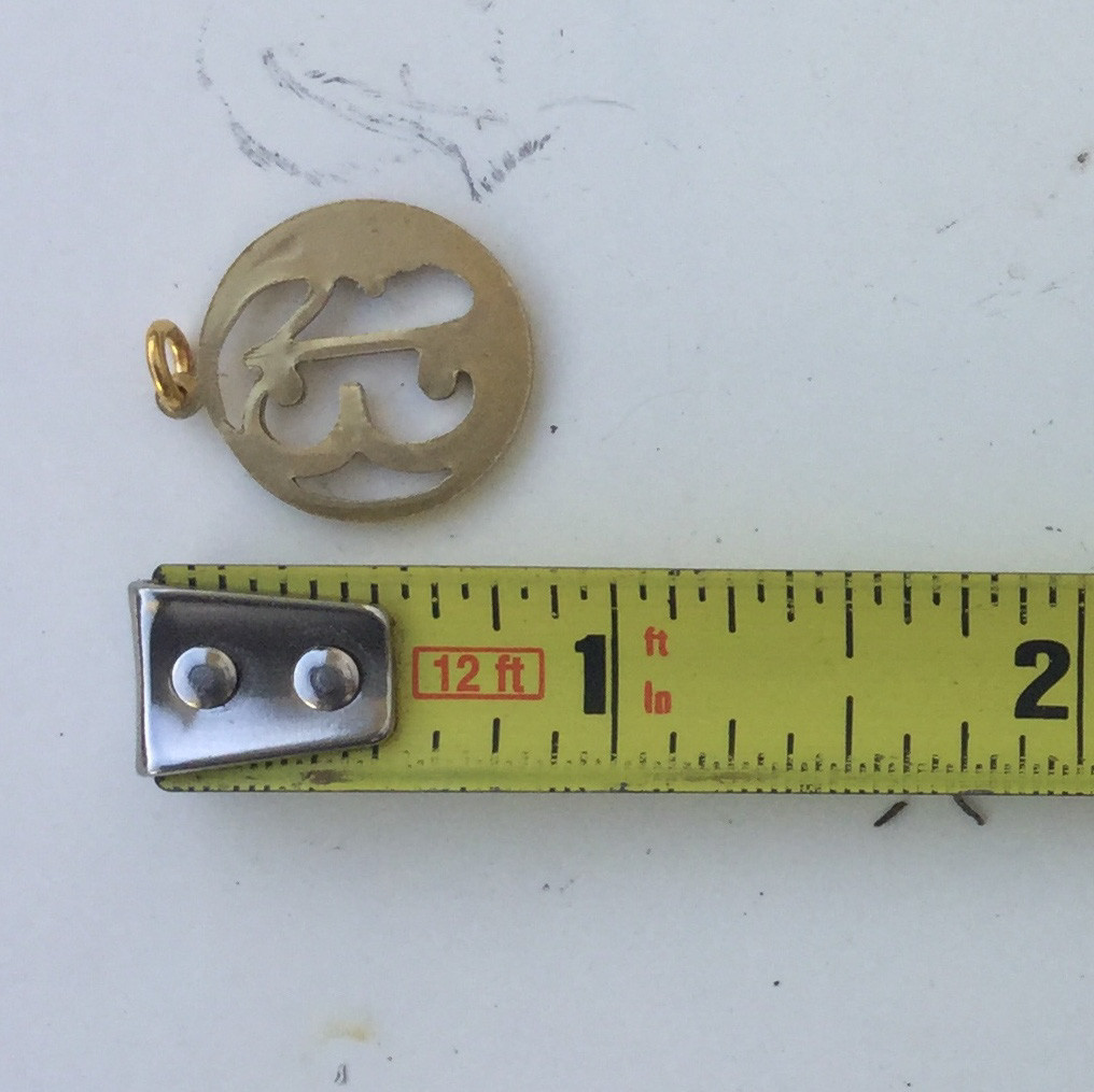 LUCKY 13 Crescent Moon Pendant Charm. Gold Tone. Retro Vintage style Good Luck.