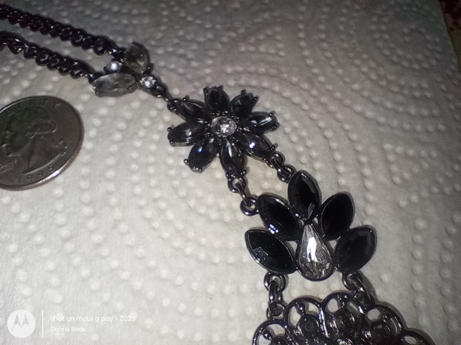 Very Beautiful Flower Statement necklace Rhinestones 17-20 inch Costume Jewelry