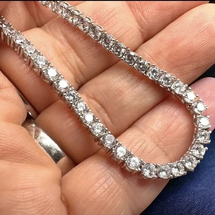 Solid 925 Sterling Silver 3mm-4mm 16”/18”/20” Iced CZ Hip Hop Tennis Necklace