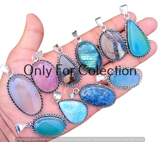 925 Sterling Silver Plated Labradorite & Mix Gemstone Pendant Lot Nice Jewelry