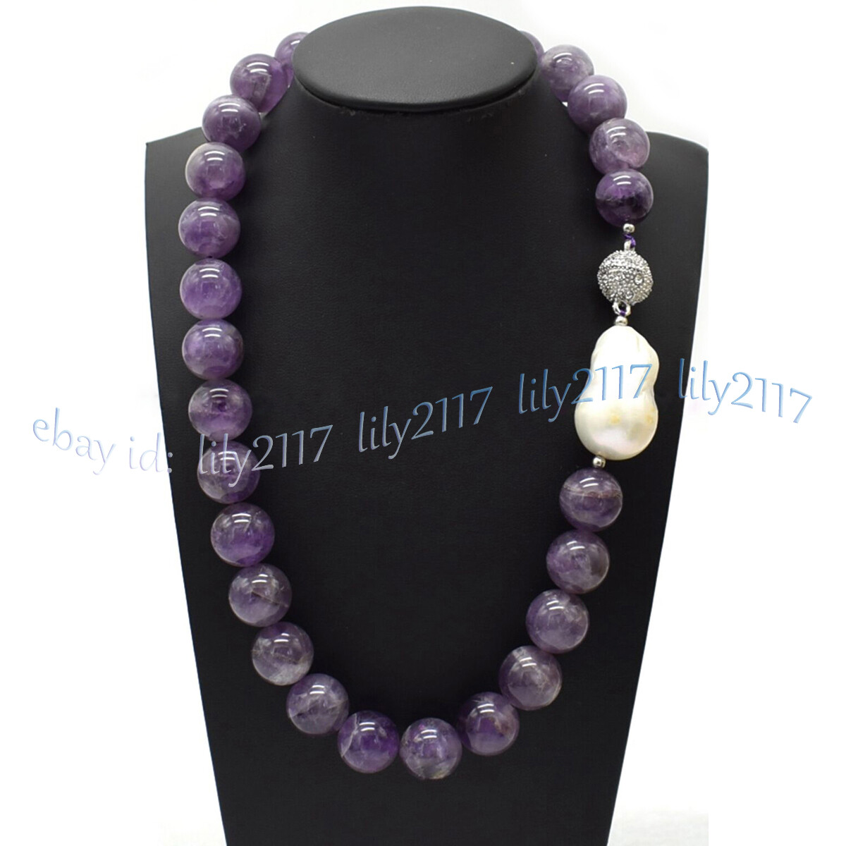 Real Natural Amethyst Round Gemstone White Keshi Baroque Pearl Necklace 6-14mm