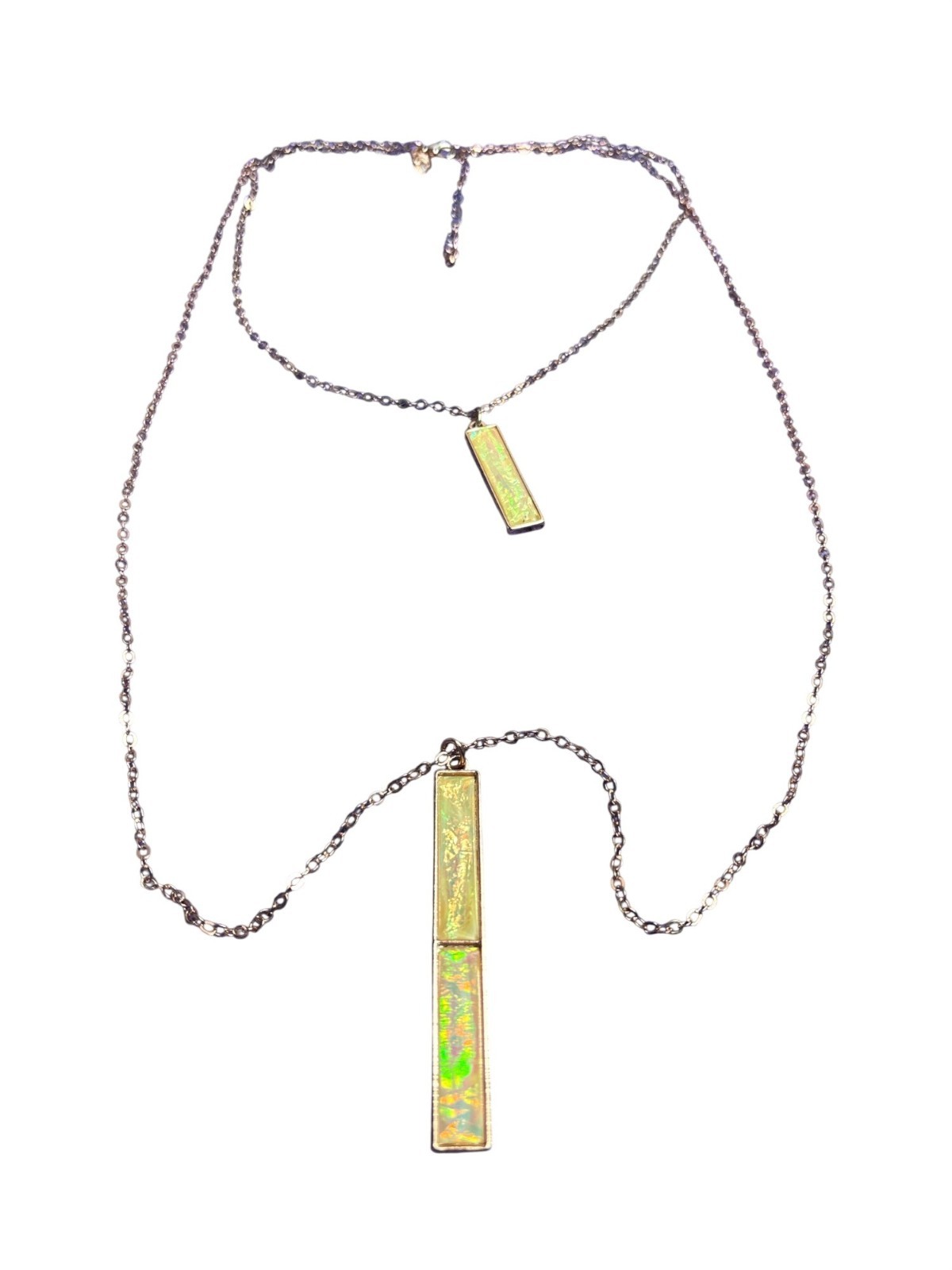 Charming Charlie 2 Strand Rose Goldtone Necklace Iridescent Pendants 18 in 32 in